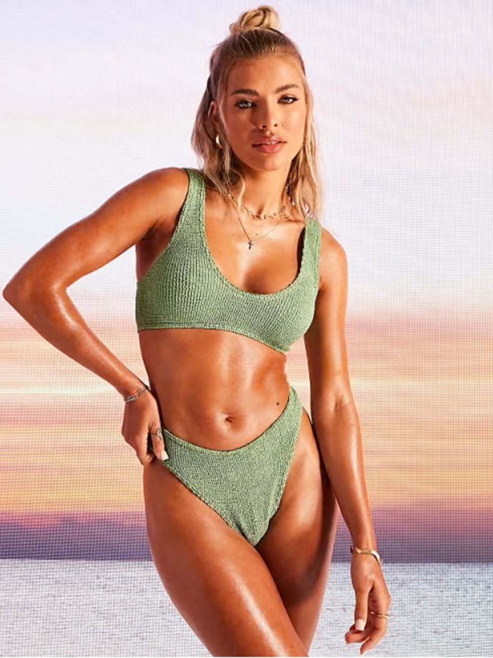 ASOS Textured Scoop Bikini Set in Sage Green